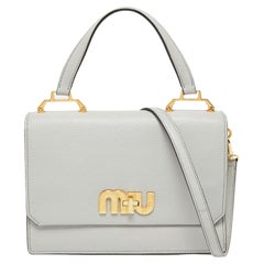 Miu Miu Grey/Off White Leather Madras Top Handle Bag