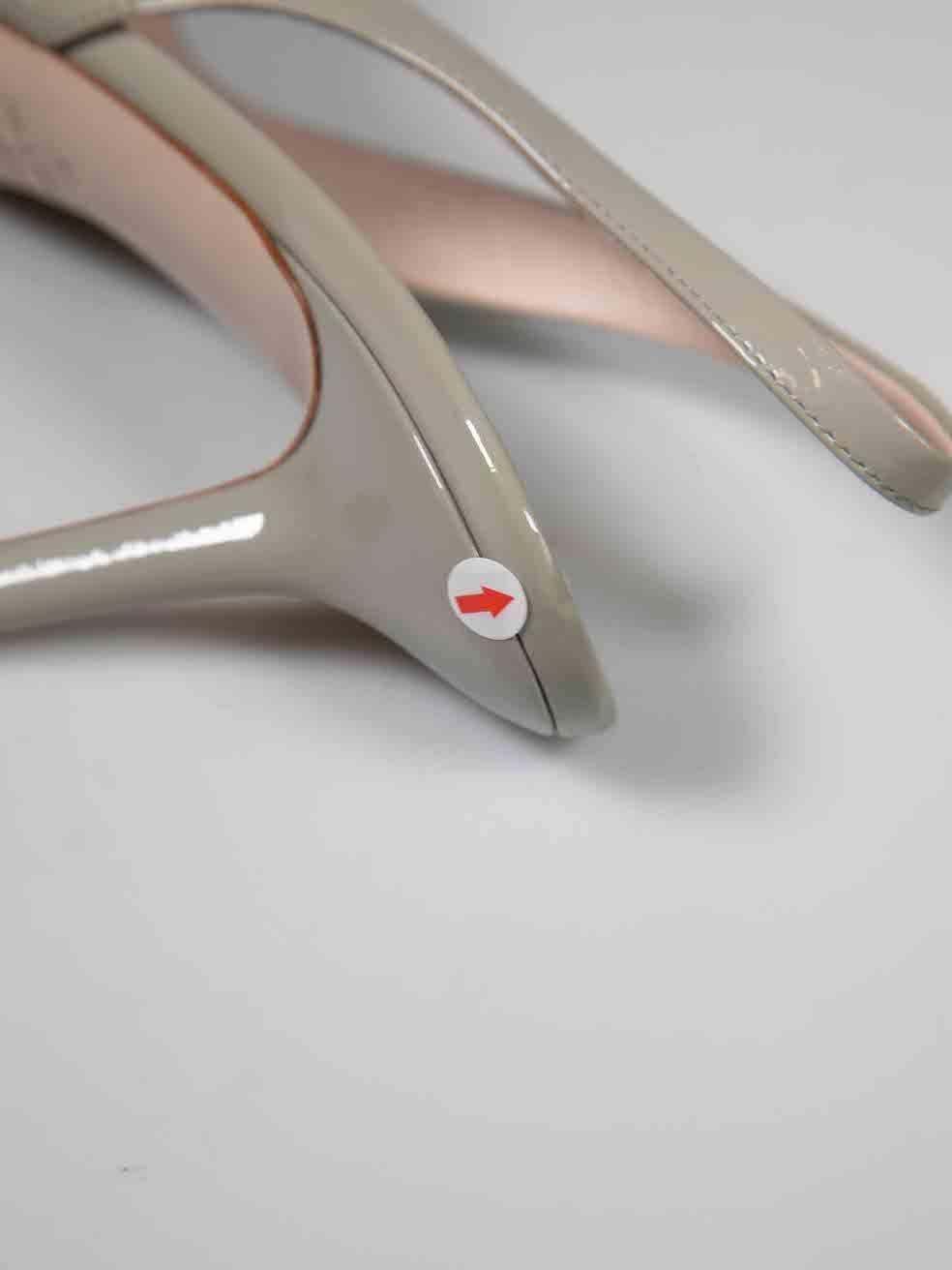 Miu Miu Grey Patent Leather Peep Toe Slingback Sandals Size IT 38 1