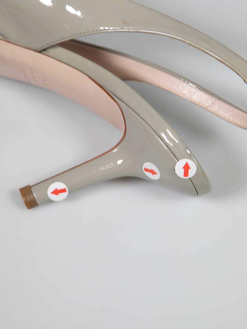 Miu Miu Grey Patent Leather Peep Toe Slingback Sandals Size IT 38 2