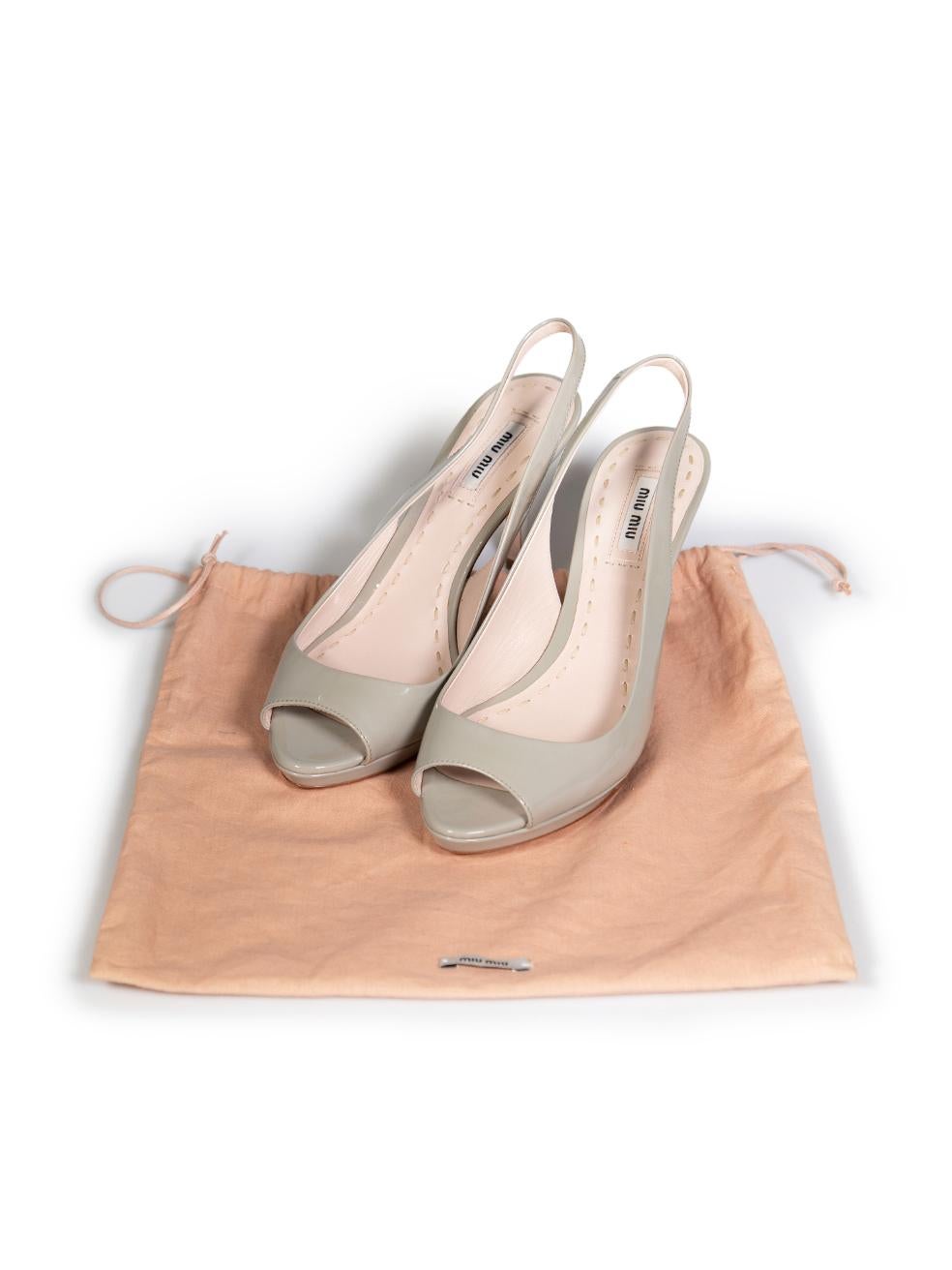 Miu Miu Grey Patent Leather Peep Toe Slingback Sandals Size IT 38 3