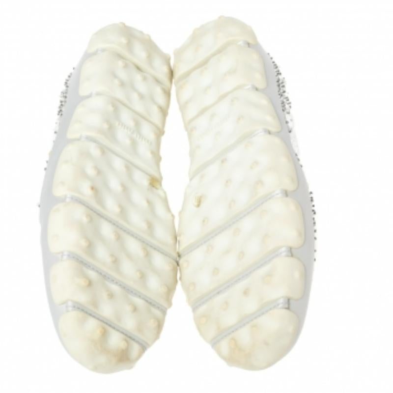 Beige Miu Miu Grey Satin And Fabric Crystal Embellished Slip On Sneakers Size 38.5 For Sale