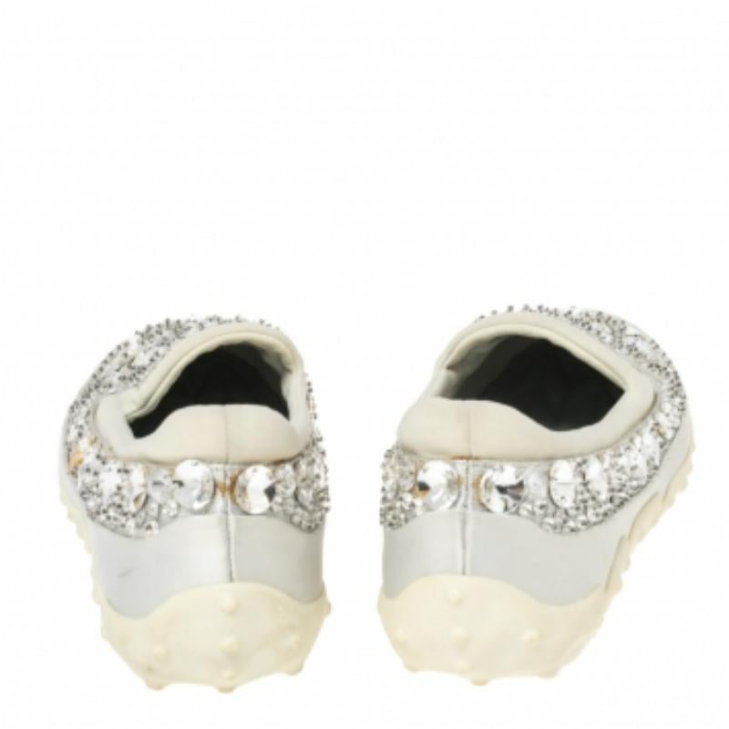 Women's Miu Miu Grey Satin And Fabric Crystal Embellished Slip On Sneakers Size 38.5 For Sale