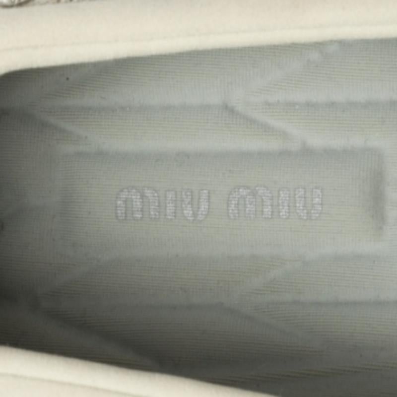 Miu Miu Grey Satin And Fabric Crystal Embellished Slip On Sneakers Size 38.5 For Sale 2