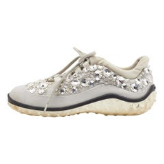 Miu Miu Grey Satin And Stretch Fabric Astro Embellished Low Top Sneakers Size 36