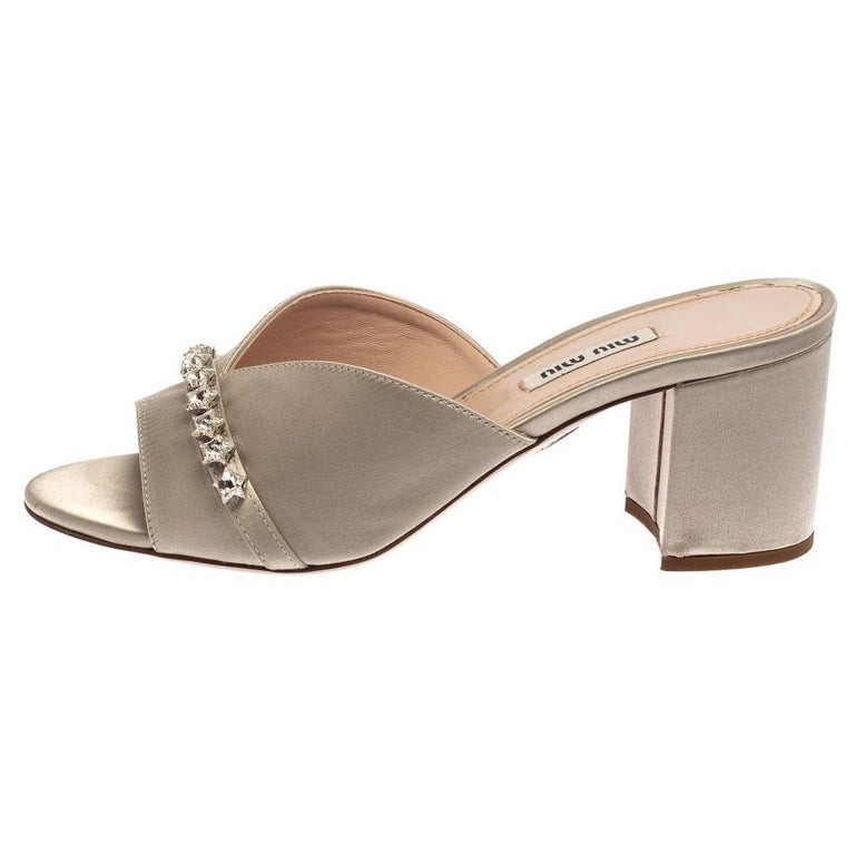 Miu Miu Grey Satin Crystal Embellished Slide Mule Sandals Size 37.5 at  1stDibs | miu miu satin sandals, satin sandalsmiu miu, miu miu crystal  sandals