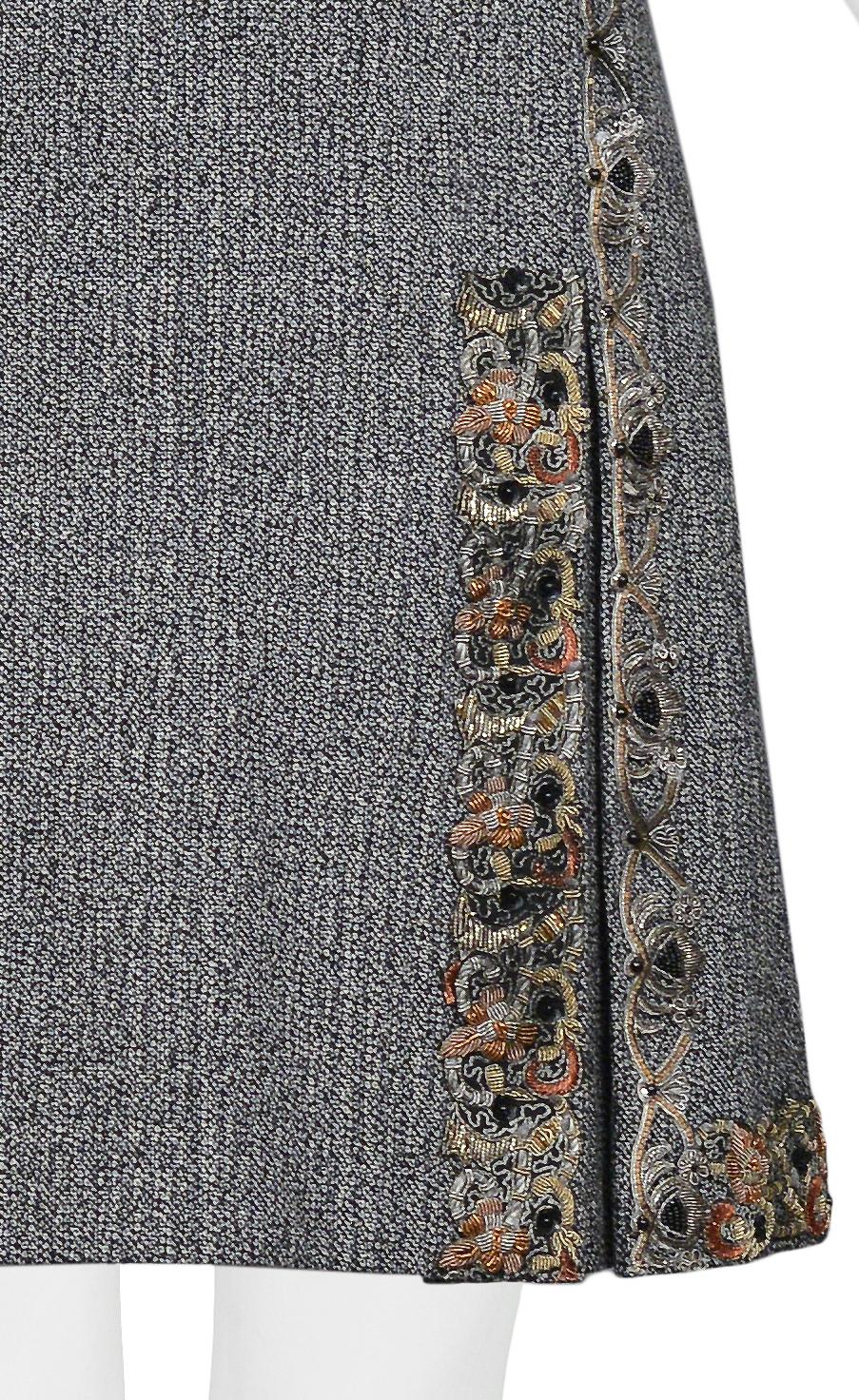 Miu Miu Grey Tweed Box Pleat Embellished Mini Skirt 2004 In Excellent Condition For Sale In Los Angeles, CA
