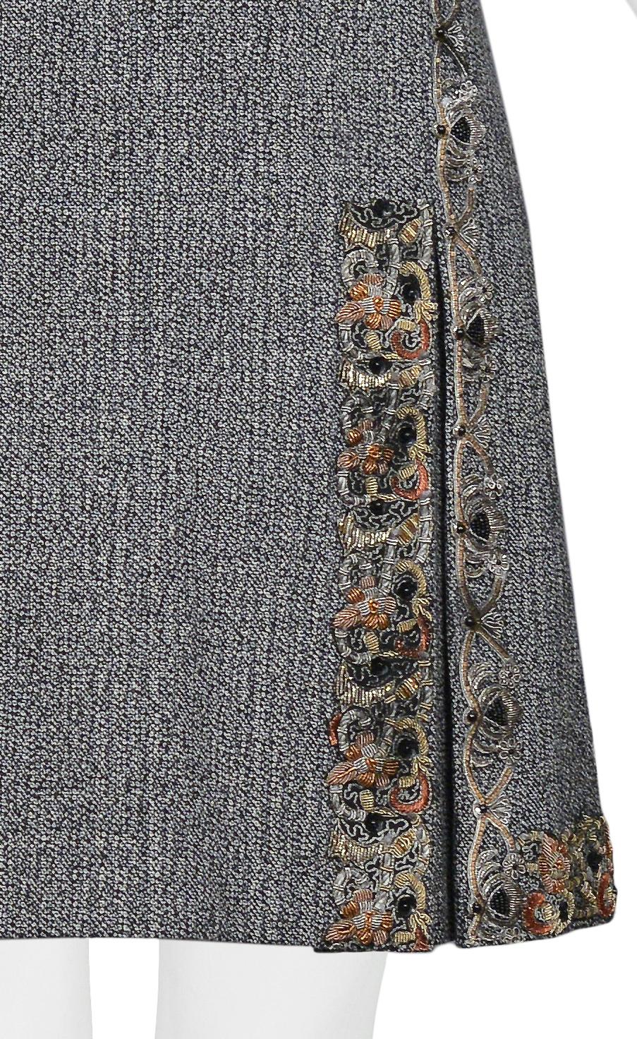 Miu Miu Grey Tweed Box Pleat Embellished Mini Skirt 2004 In Excellent Condition In Los Angeles, CA