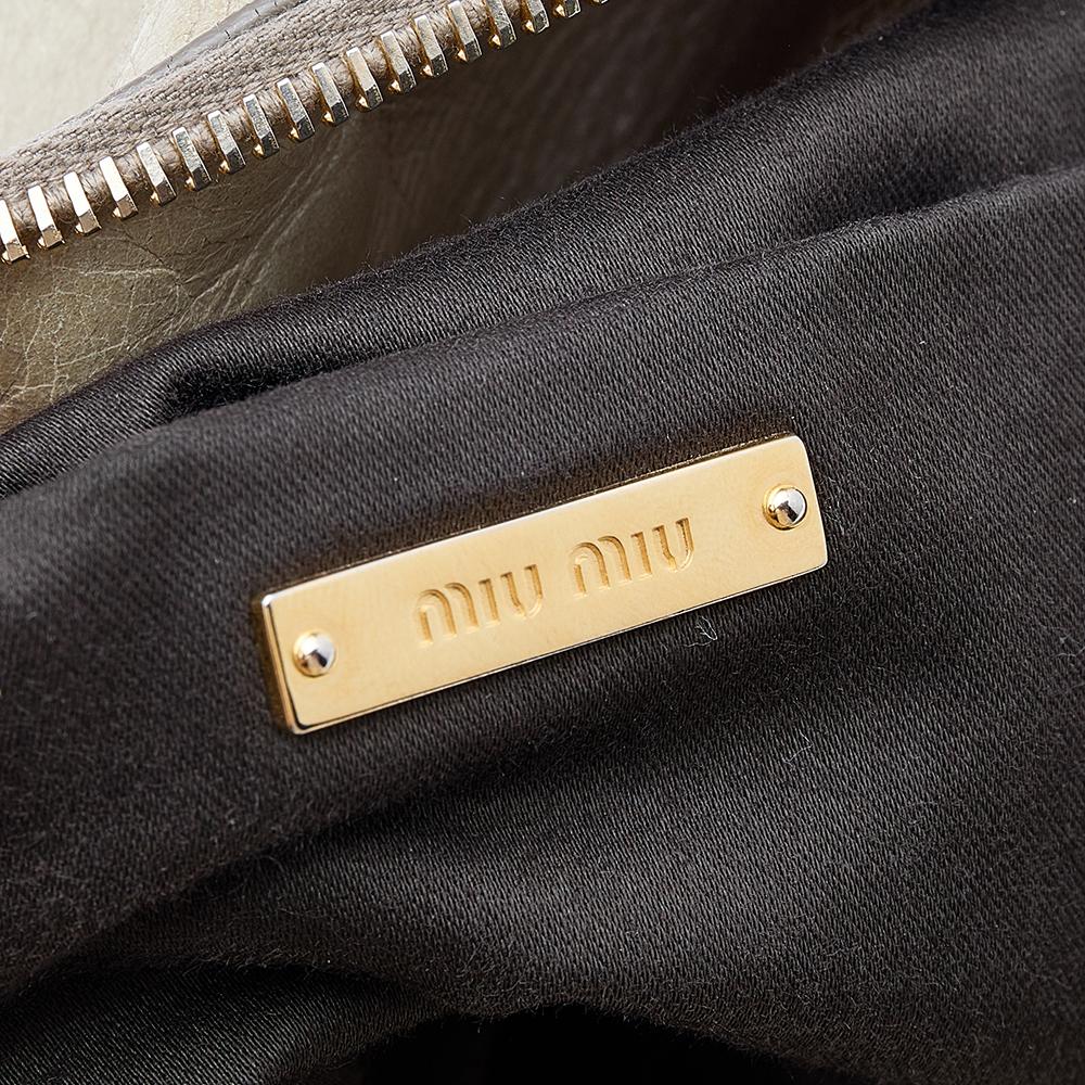 Miu - Sac à main en cuir Vitello Lux avec nœud gris 2