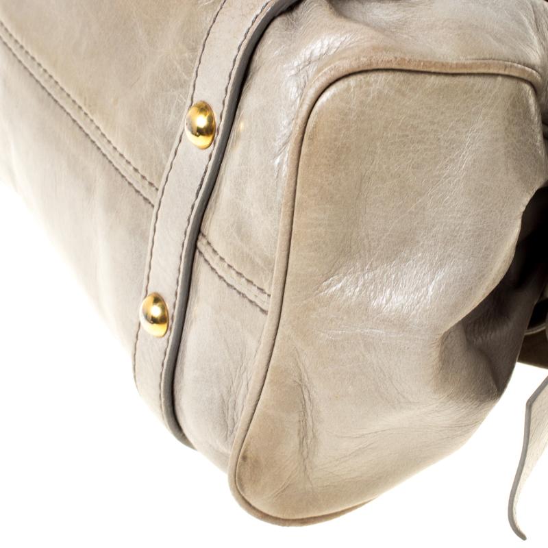 Miu Miu Miu Grau Vitello Lux Leder Henkeltasche mit Schleife 2