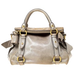 Miu Miu Grey Vitello Lux Leather Bow Top Handle Bag
