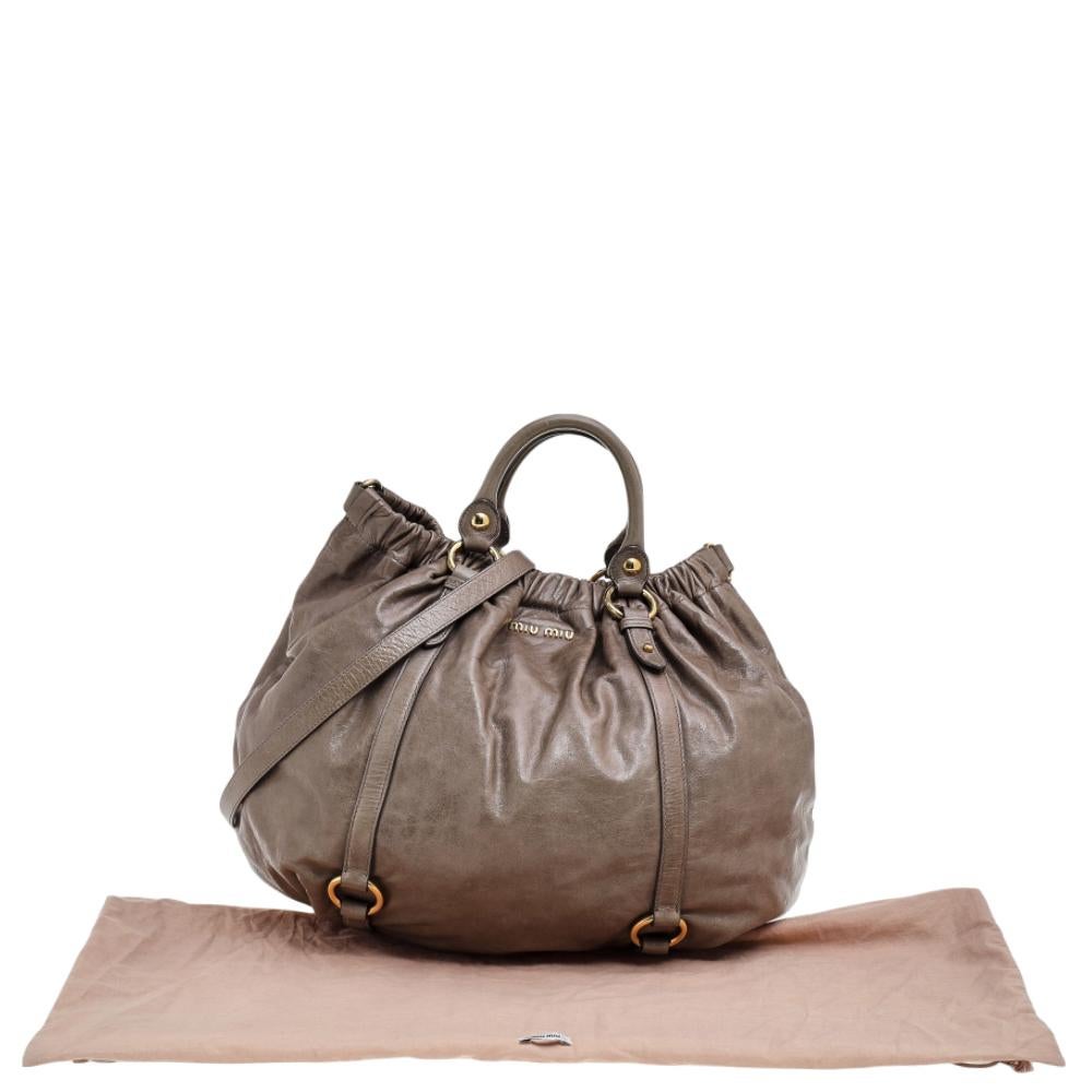 Miu Miu Grey Vitello Lux Leather Gathered Hobo 6