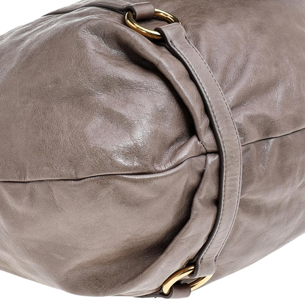 Brown Miu Miu Grey Vitello Lux Leather Gathered Hobo