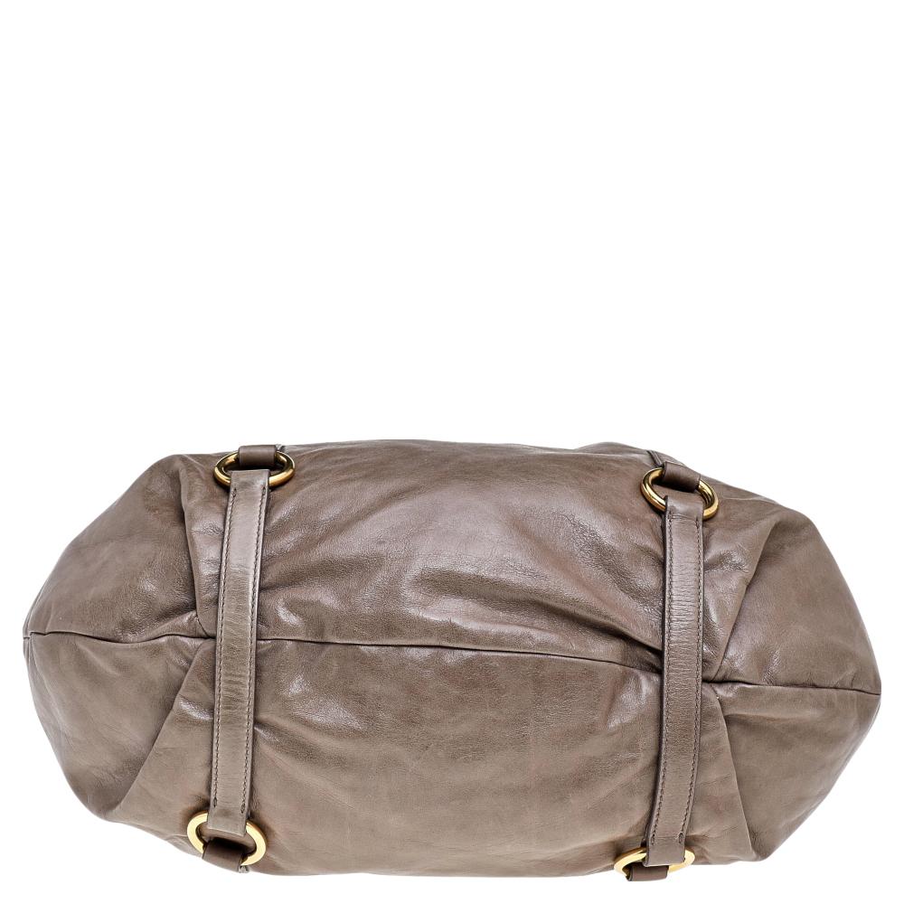 Miu Miu Grey Vitello Lux Leather Gathered Hobo 2