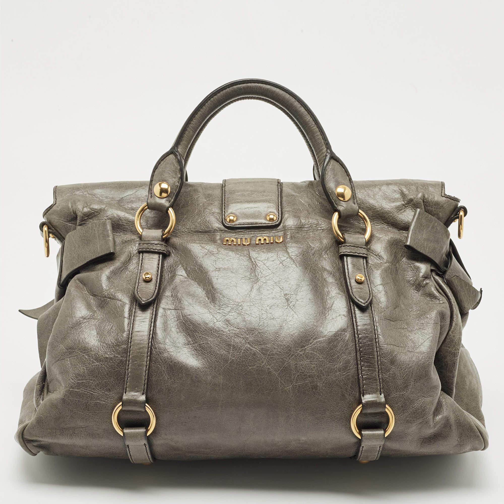 Miu Miu Grey Vitello Lux Leather Side Bow Bag 8