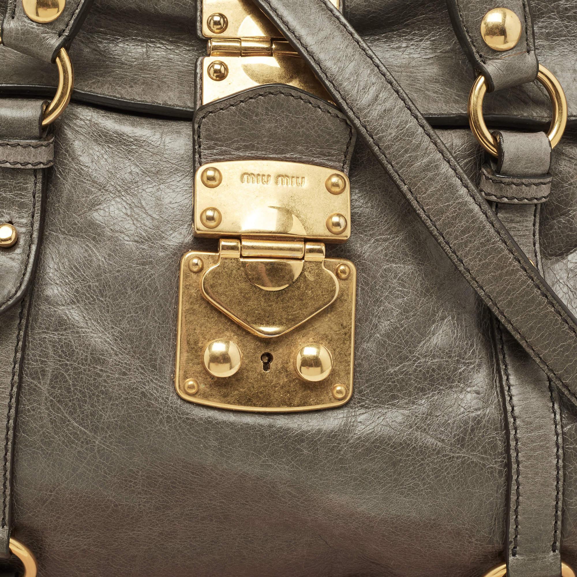 Miu Miu Grey Vitello Lux Leather Side Bow Bag 3