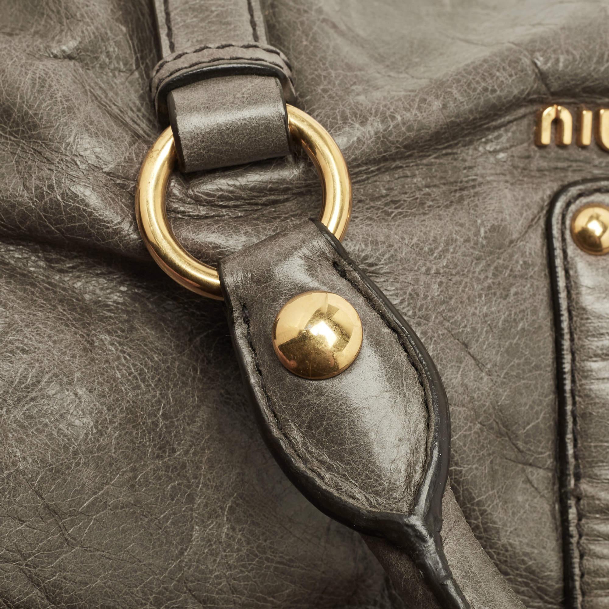 Miu Miu Grey Vitello Lux Leather Side Bow Bag 4