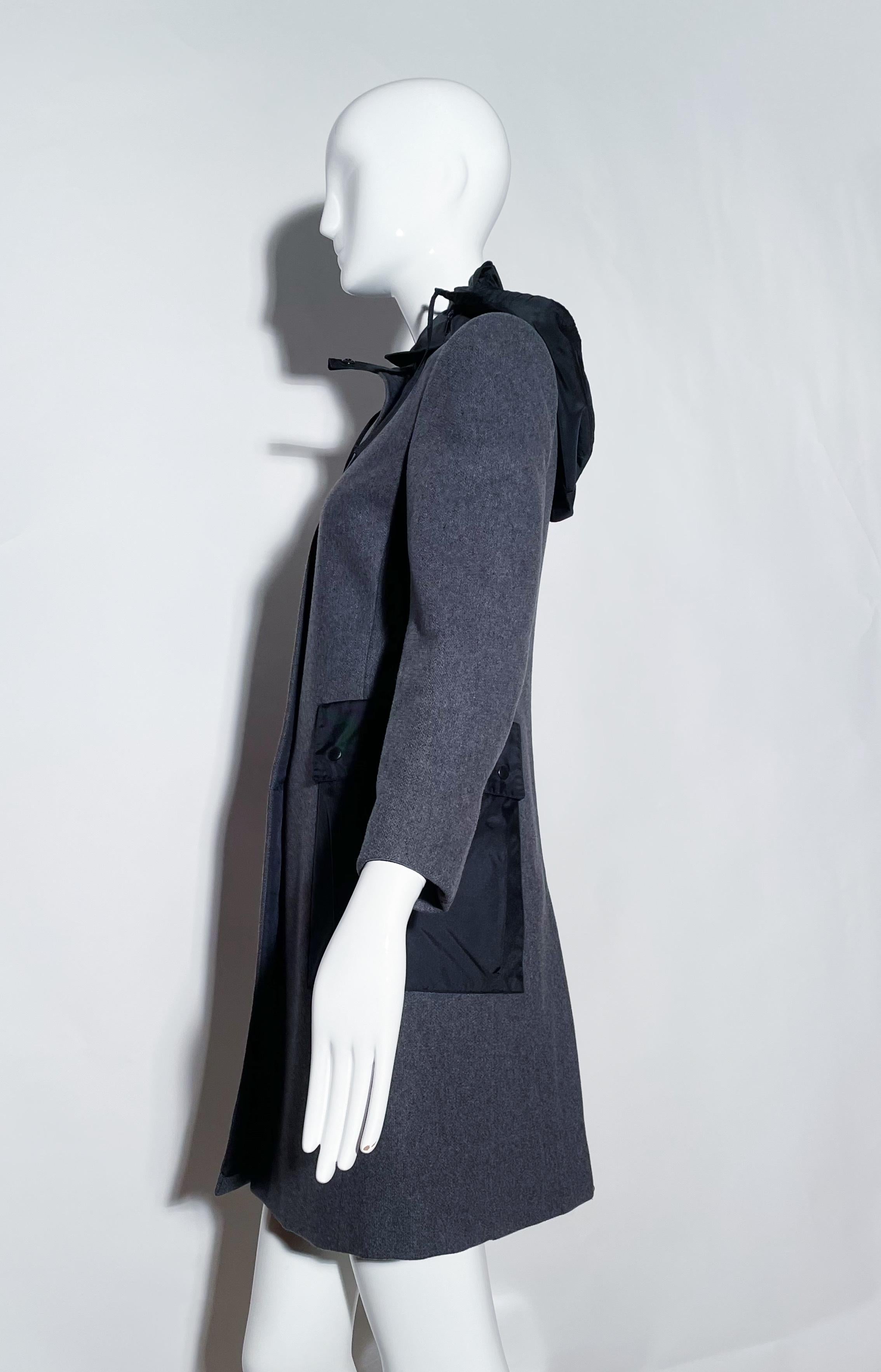 Black Miu Miu Grey Wool Coat For Sale