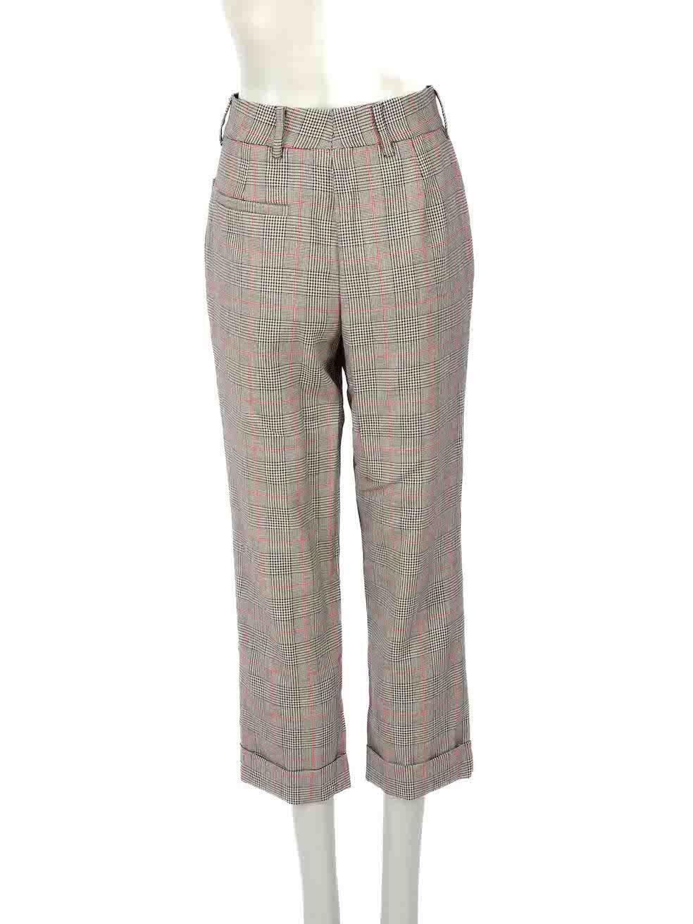 Miu Miu Grey Wool Plaid Cuffed Trousers Size M In Excellent Condition In London, GB