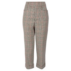 Miu Miu Grey Wool Plaid Cuffed Trousers Size M