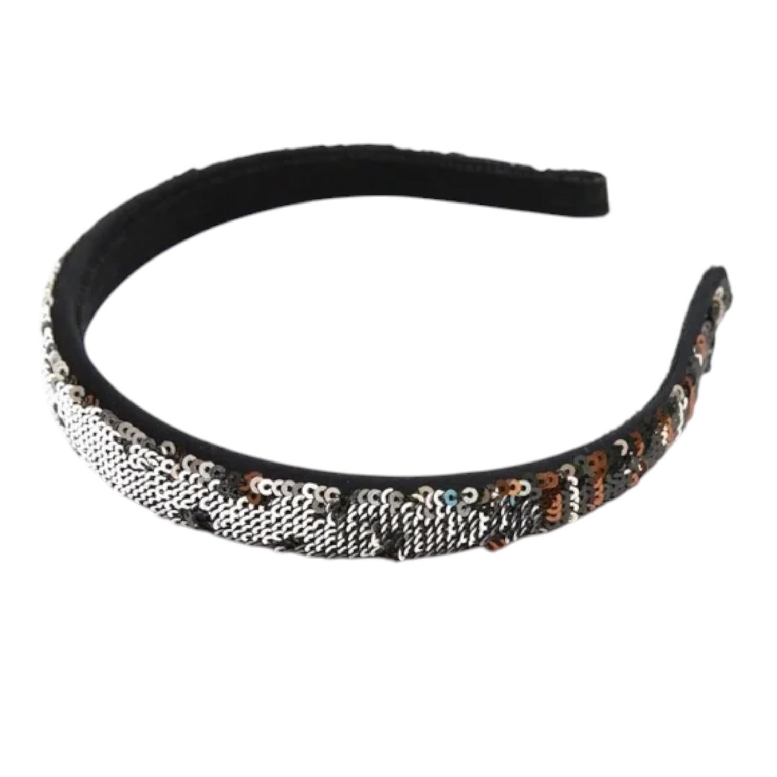 MIU Haarband Pailletten Silber Kupfer Grün Schwarz Schwarzes Haar Accessoire im Zustand „Gut“ im Angebot in Hollywood, FL