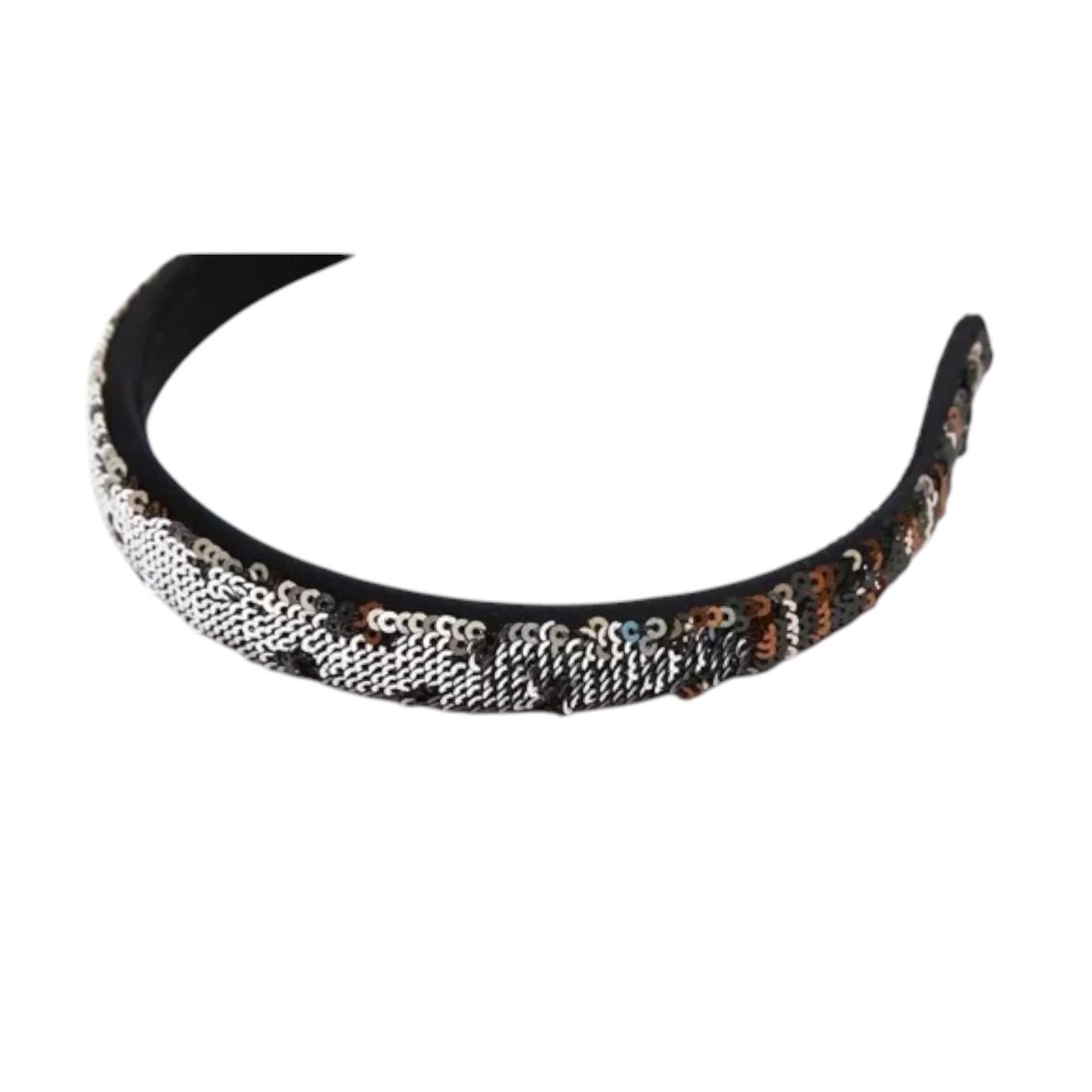 MIU Haarband Pailletten Silber Kupfer Grün Schwarz Schwarzes Haar Accessoire im Angebot 2