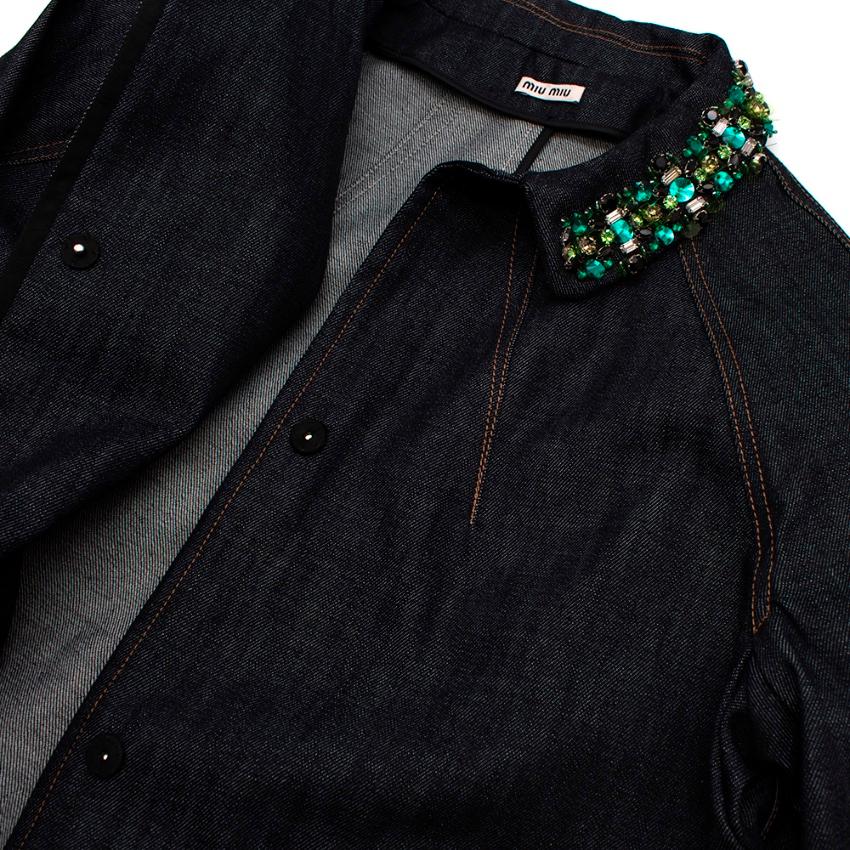 Miu Miu Indigo Denim Crystal Embellished Jacket - Size US 6 For Sale 2