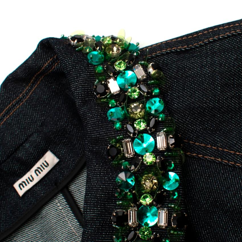 Miu Miu Indigo Denim Crystal Embellished Jacket - Size US 6 For Sale 1