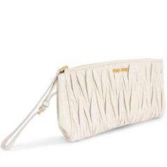 MIU MIU ivory leather MATELASSE QUILTED Wristlet Clutch Bag