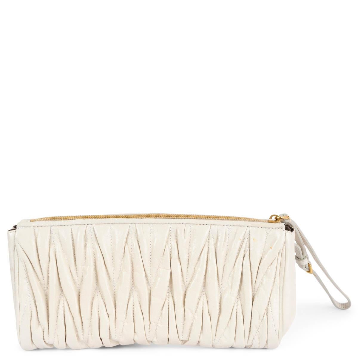 Beige MIU MIU ivory leather MATELASSE QUILTED Wristlet Clutch Bag For Sale