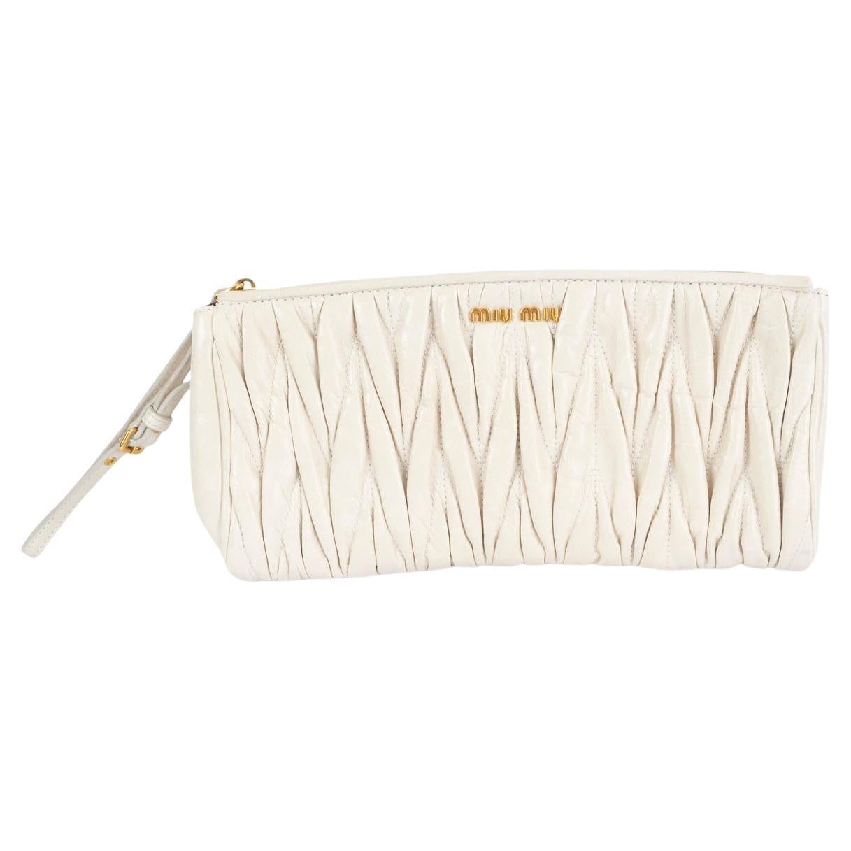 MIU MIU ivory leather MATELASSE QUILTED Wristlet Clutch Bag For Sale