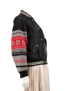 Miu Miu Knitted Logo Sleeve Bomber Jacket Size S