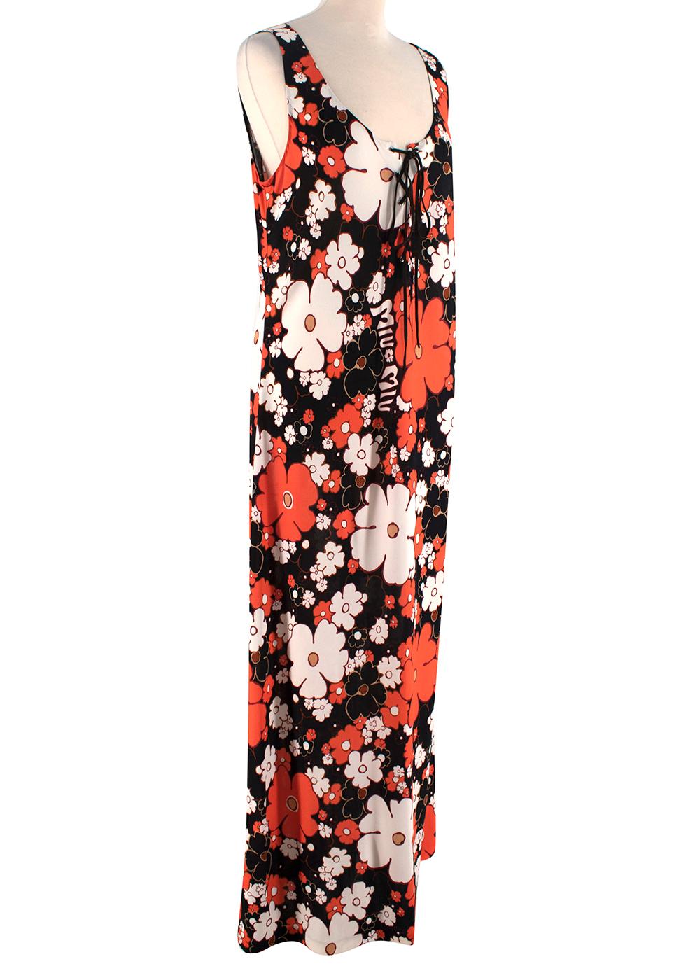 Miu Miu Lace-up Orange Floral Print Stretch-Jersey Maxi Dress

- Resort '19 collection
- Figure-skimming stretch-jersey that's printed with bold '70s-inspired orange and cream blooms
- Suede lace-up detail
- Concealed zip closure on the side
- Not