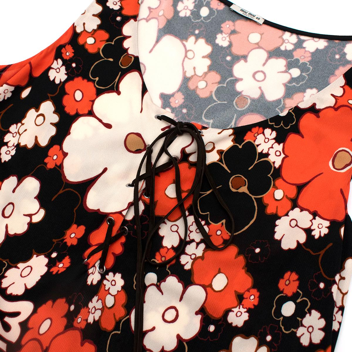 Pink Miu Miu Lace-up Orange Floral Print Stretch-Jersey Maxi Dress - Us size 12