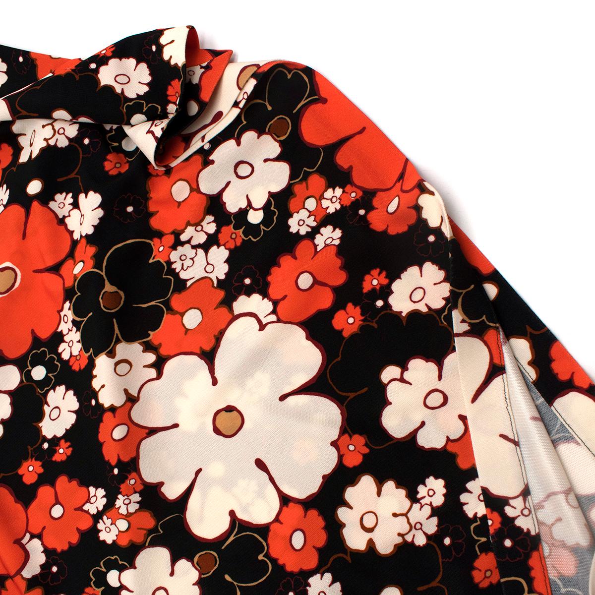 Women's Miu Miu Lace-up Orange Floral Print Stretch-Jersey Maxi Dress - Us size 12