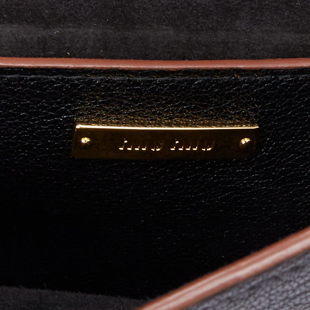 MIU MIU Lady black leather colorful rhinestone buckle flap crossbody bag For Sale 5