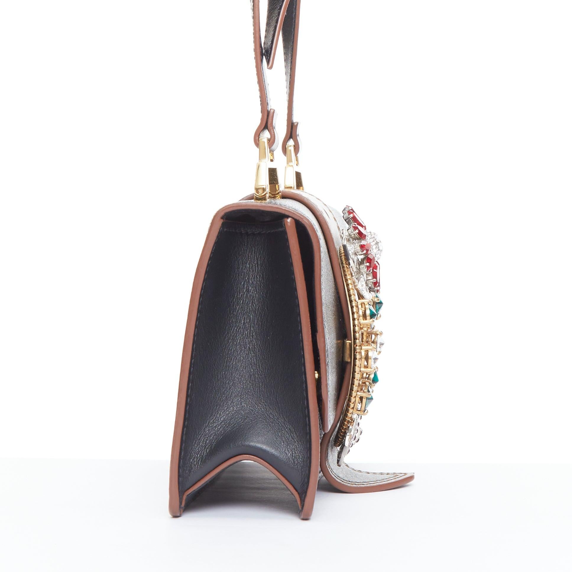 MIU MIU Lady black leather colorful rhinestone buckle flap crossbody bag In Good Condition For Sale In Hong Kong, NT