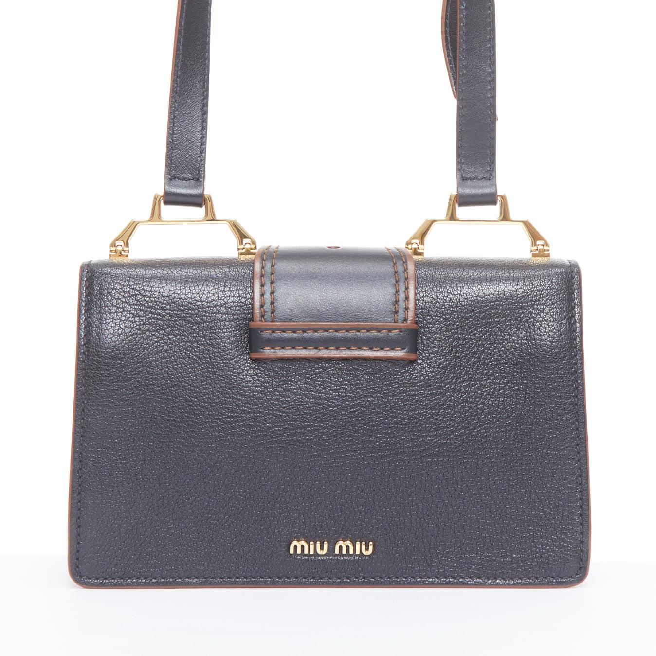 Women's MIU MIU Lady black leather colorful rhinestone buckle flap crossbody bag For Sale