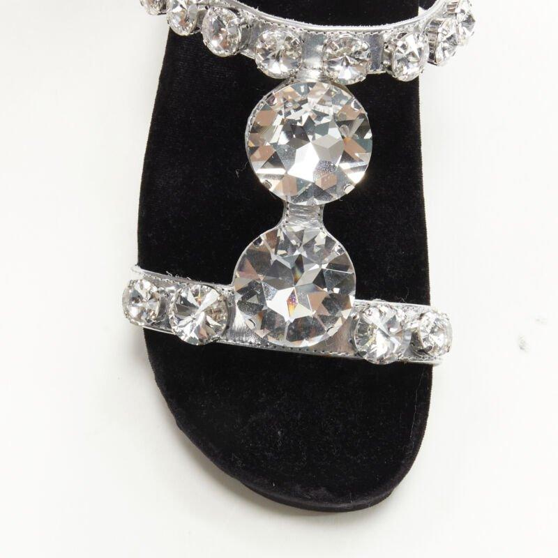MIU MIU sandali piatti in velluto argento metallizzato con strass grandi EU36 in vendita 1