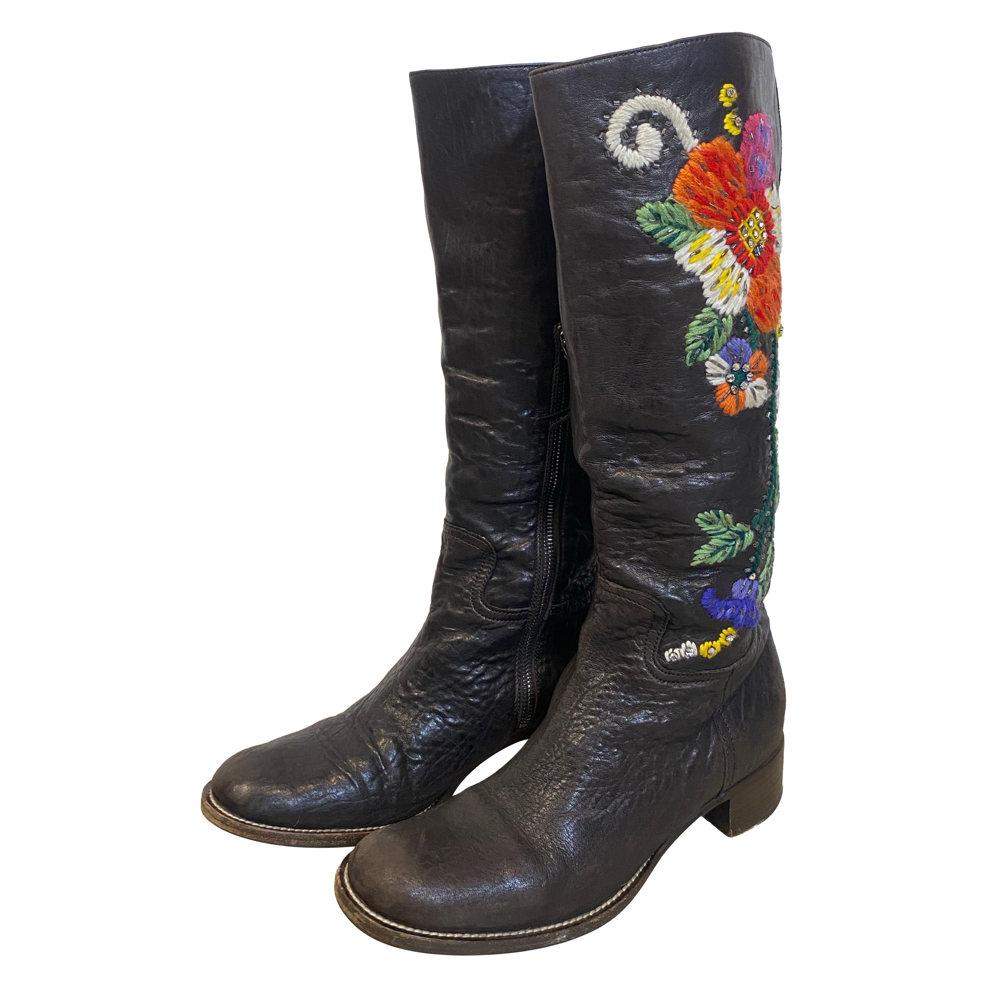 Bota de piel Miu Miu