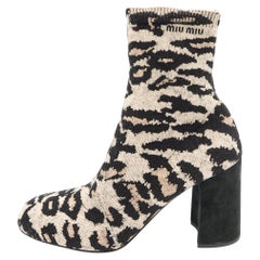 Miu Miu Leopard Print Jacquard Knit Ankle Sock Boots