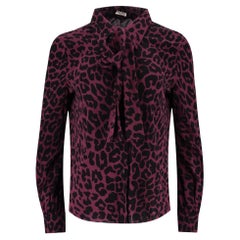 Miu Miu Leopard Print Neck Tie-Up Shirt