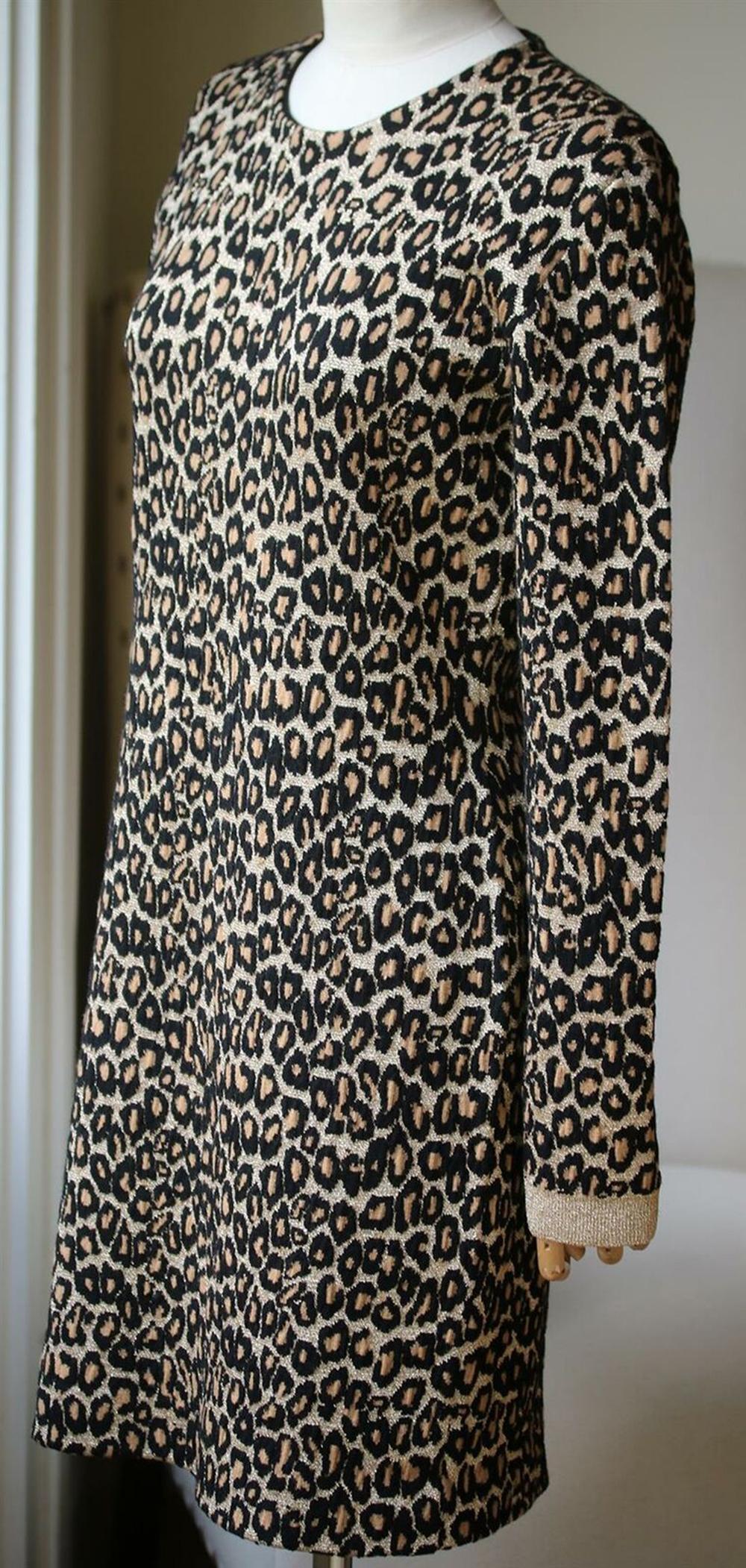 Black Miu Miu Leopard-Print Wool-Blend Dress 