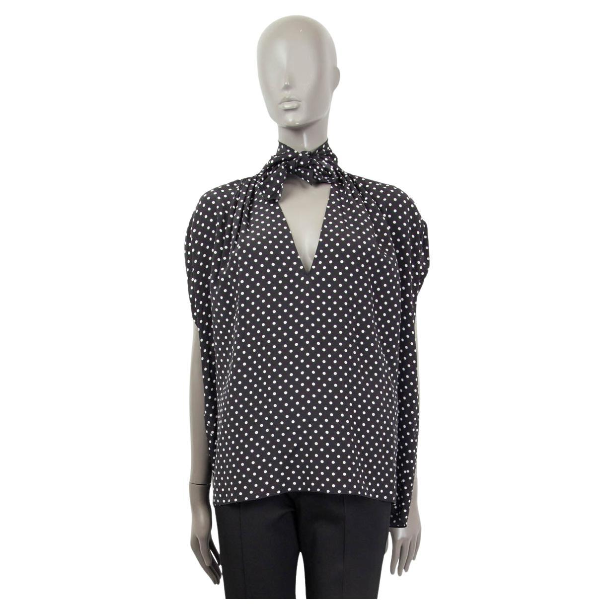MIU MIU light  black white silk POLKA DOT PUSSY BOW Sleeveless Blouse Shirt 40 S For Sale