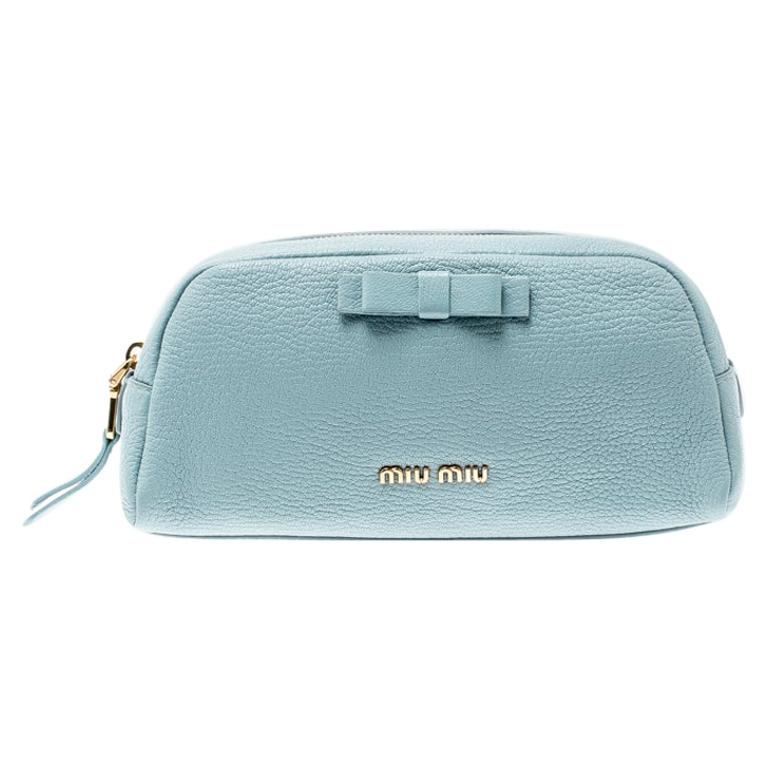Miu Miu Light Blue Leather Bow Cosmetic Pouch
