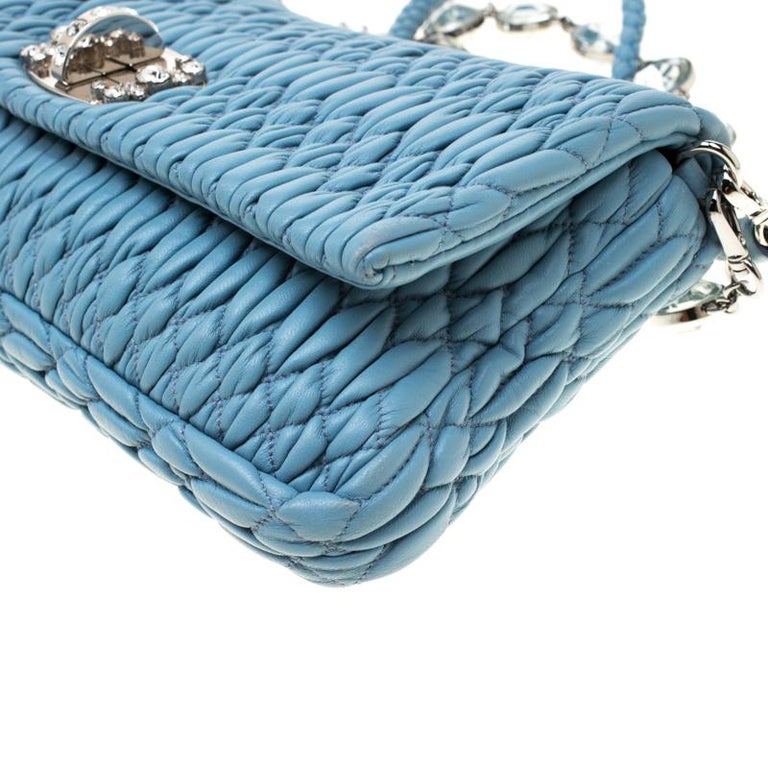 NWT Miu Miu Matelasse Shopping Shoulder Bag~Blue~5BG062-N88-F0637~