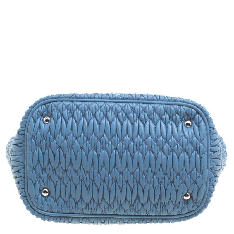 Miu Miu Light Blue Matelasse Leather Swarovski Crystal Tote 4