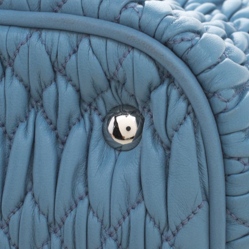 Miu Miu Light Blue Matelasse Leather Swarovski Crystal Tote 5