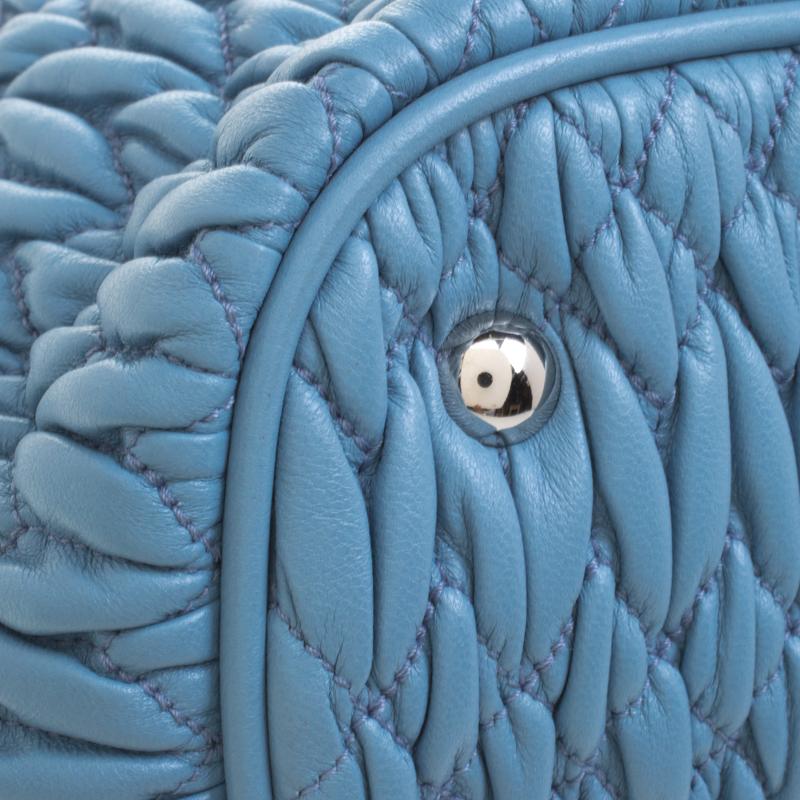 Miu Miu Light Blue Matelasse Leather Swarovski Crystal Tote 2