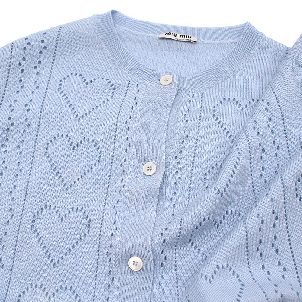 Miu Miu Light Blue Pointelle-knit Wool Cardigan - Size US 0-2 2