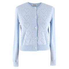 Miu Miu Light Blue Pointelle-knit Wool Cardigan - Size US 0-2